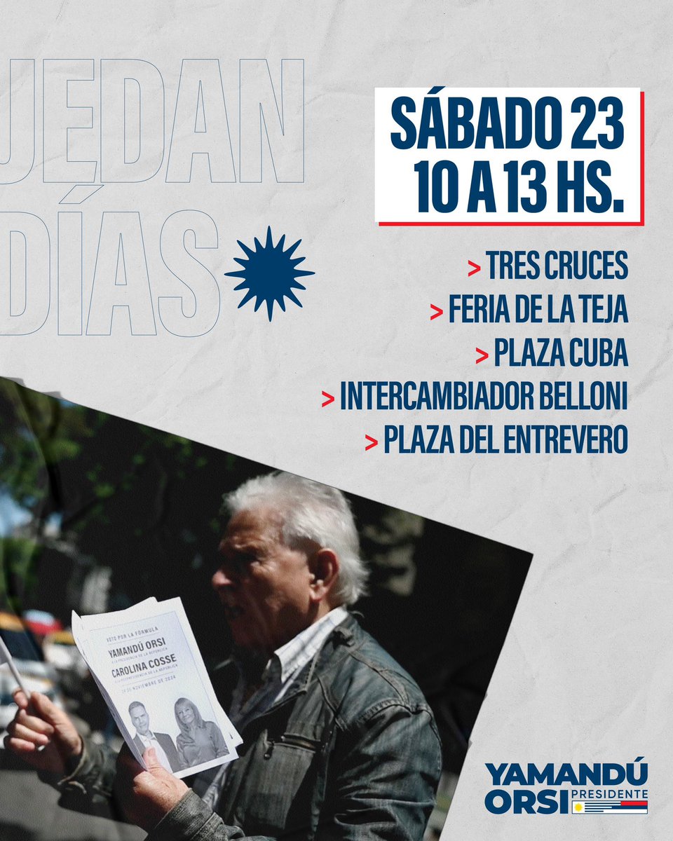 Salimos a la calle con la convicción de que con Yamandú y Carolina tendremos un país mejor 💫

¡Nos respalda un Programa de Gobierno que contempla las necesidades de las personas en cada rincón del país! A conversar, a repartir hojas de votación🤩

🗣️SUMATE A CONSTRUIR LA
