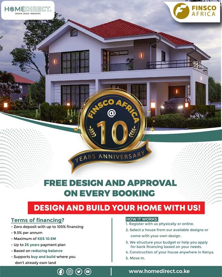 FinscoAfrica's tweet image. 𝐅𝐢𝐧𝐬𝐜𝐨 𝐀𝐟𝐫𝐢𝐜𝐚 @ 𝟏𝟎!🎉
let 𝐇𝐨𝐦𝐞 𝐃𝐢𝐫𝐞𝐜𝐭 𝐛𝐲 𝐅𝐢𝐧𝐬𝐜𝐨 𝐀𝐟turn your dream into reality. we’re offering 𝐟𝐫𝐞𝐞 𝐝𝐞𝐬𝐢𝐠𝐧𝐬 𝐚𝐧𝐝 𝐚𝐩𝐩𝐫𝐨𝐯𝐚𝐥𝐬 𝐨𝐧 𝐞𝐯𝐞𝐫𝐲 𝐛𝐨𝐨𝐤𝐢𝐧𝐠.

Contact: 0709377677

#FinscoAfricaAt10 #HomeDirect #DesignAndBuild
