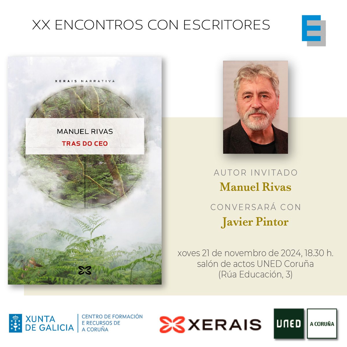 Esta tarde conversarei  con <a href="/Rivasbarrs/">manuel rivas barrós</a>  dentro do ciclo de Encontros con escritores  organizado polo <a href="/cfracoruna/">CFR A Coruña</a>.
