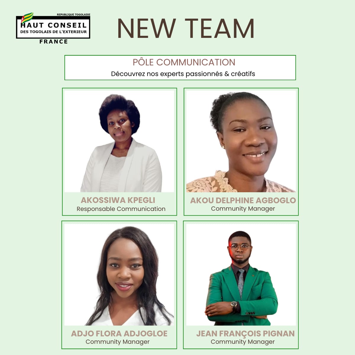 C’est avec 1e immense fierté que j’intègre le Pôle Communication du Haut Conseil des Togolais de l'Extérieur #France, pour contribuer, aux côtés de cette équipe, à renforcer la visibilité des initiatives de la #diaspora #togolaise et à faire briller notre chère nation, le #Togo.
