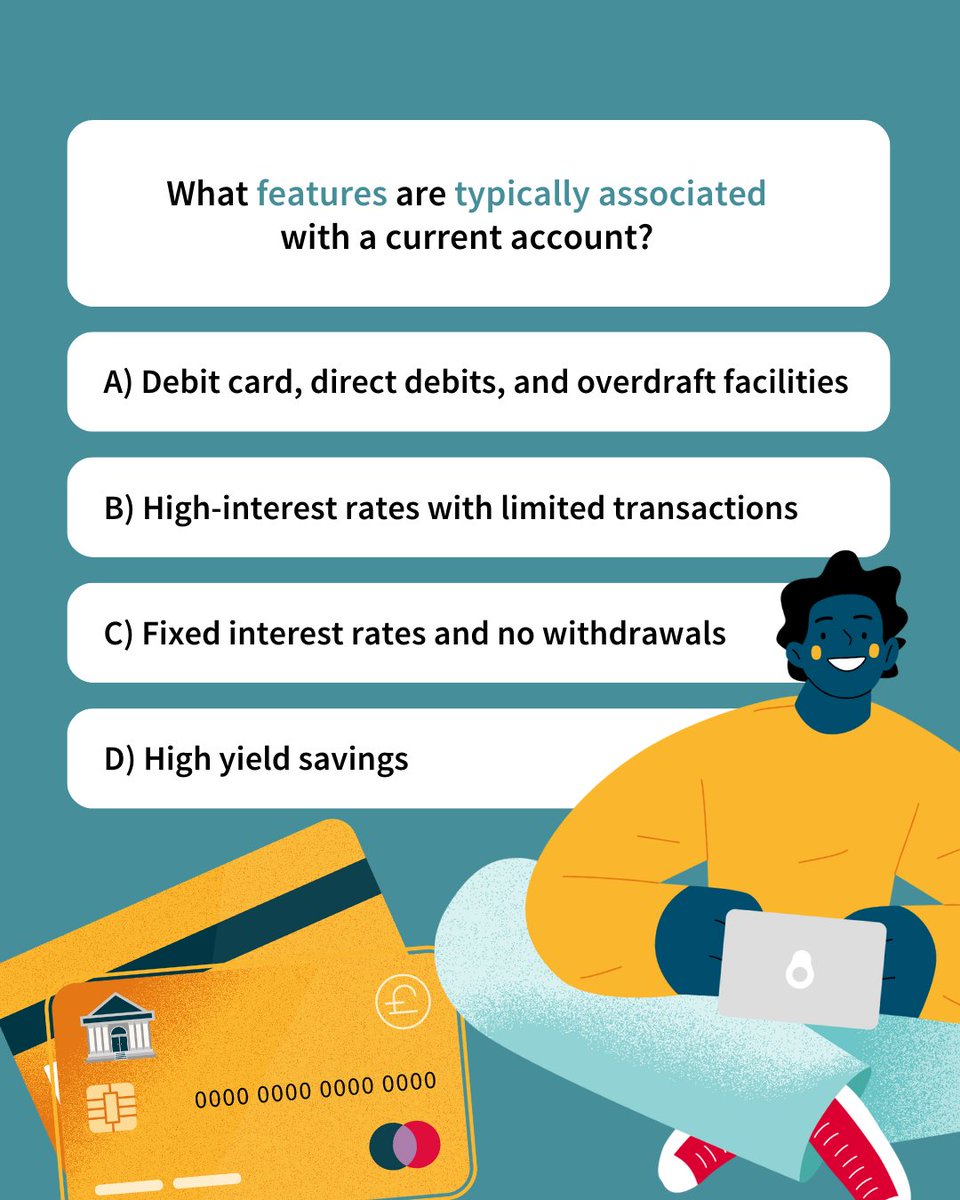 Our latest research delved into financial literacy and the findings are eye-opening!💡

Have a go at the question above, what features are typically associated with a current account?