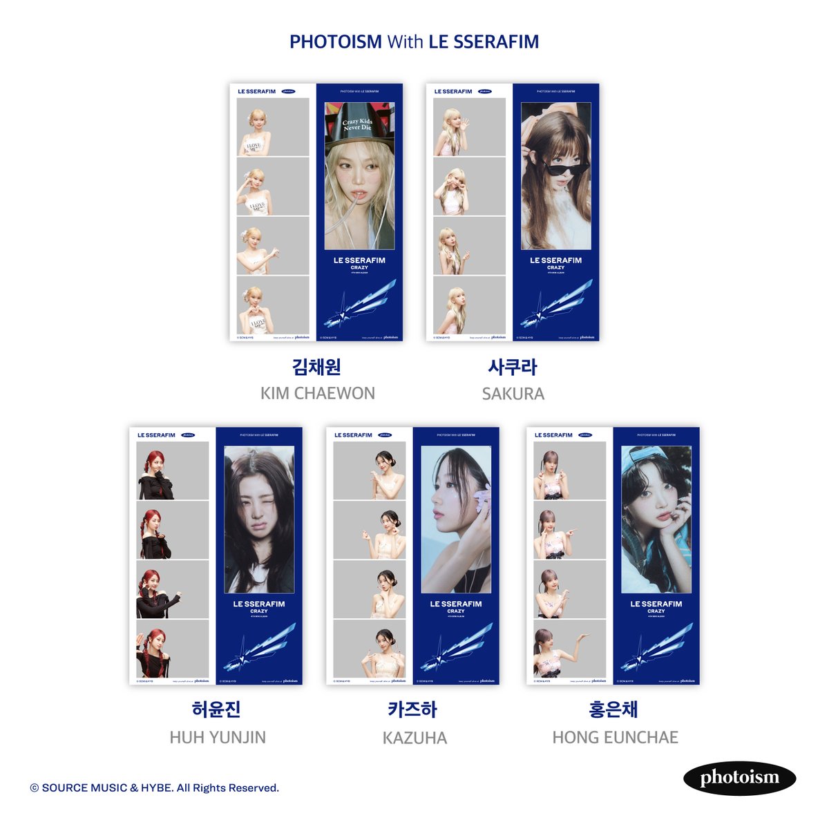 le sserafim crazy x photoism photocard frame version 1, 2, & 3