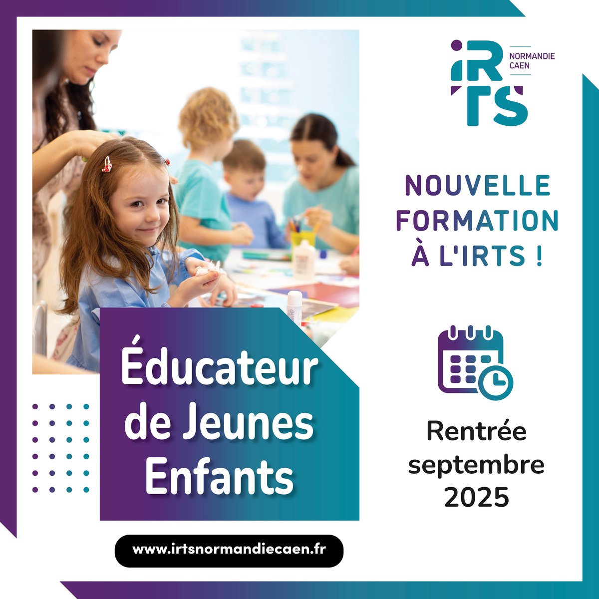 📣NOUVEAU À L'IRTS ! Ouverture, en septembre 2025, de la formation préparant au DIPLÔME d’ÉTAT d’ÉDUCATEUR de JEUNES ENFANTS (EJE). 👍
Venez découvrir la formation à l'occasion des Portes Ouvertes de l'IRTS → 🗓 samedi 1er février 2025 de 9h à 13h
irtsnormandiecaen.fr/formations/edu…
#Eje