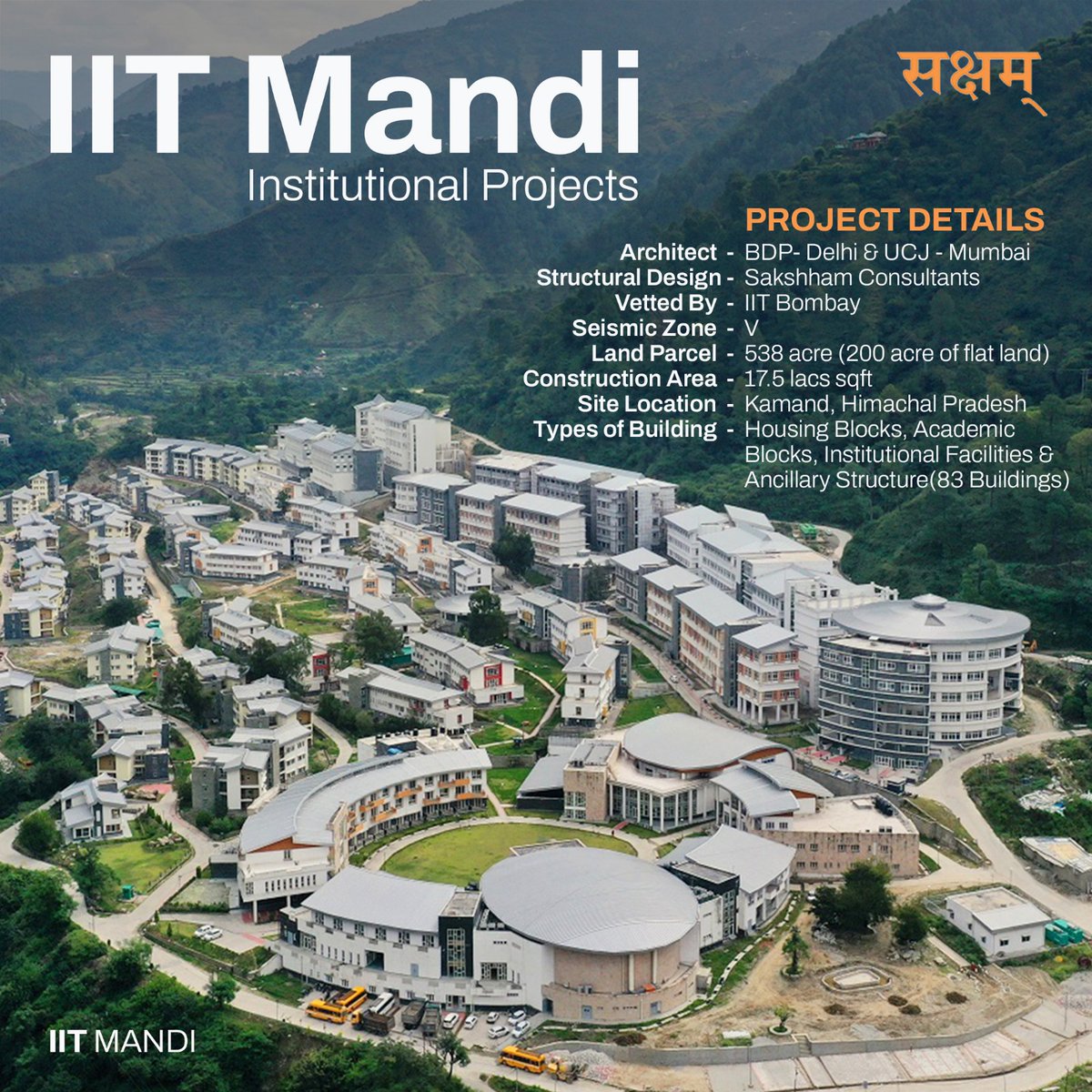 SakshhamC's tweet photo. From the blueprint to completion, IIT Mandi’s 17.5 lacs sqft project was brought to life with a focus on quality and strength. 🏗 
A space designed to serve and inspire for years to come.

📞Phone: +91 82380 00704

📩Email: info@sakshham.com, pmo@sakshham.com https://t.co/XdEIK3P0YX