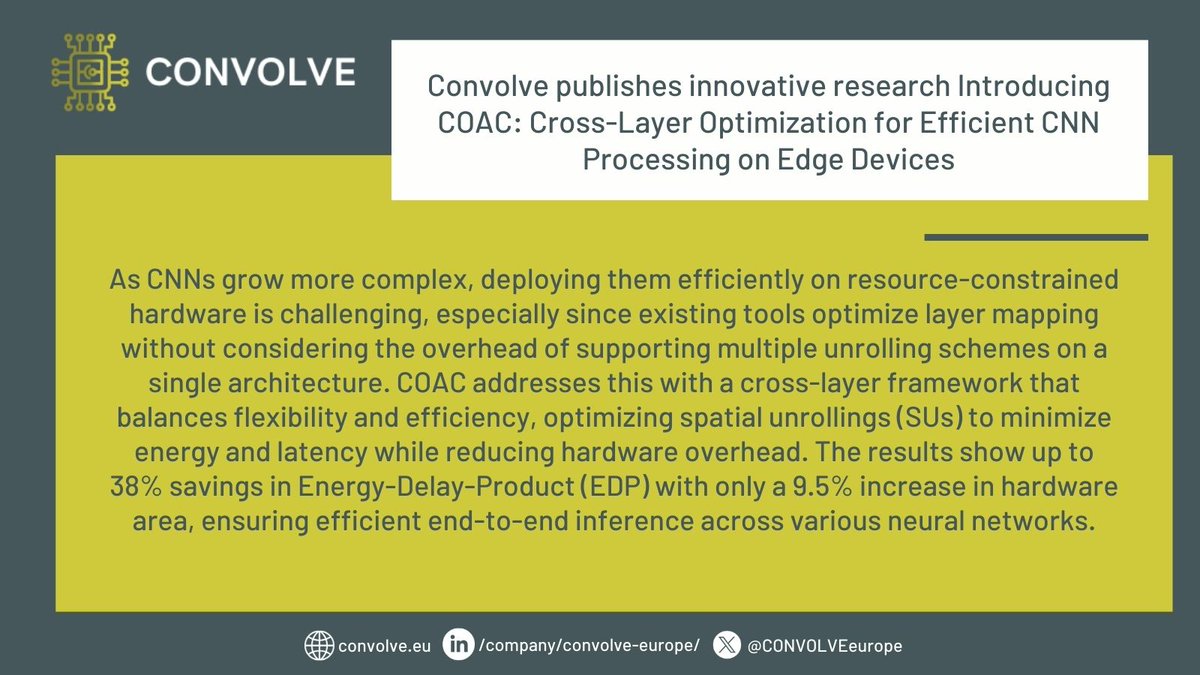 🚀 Introducing COAC: Cross-Layer Optimization for Efficient CNN Processing on Edge Devices ⚡📱

Authors: Steven Colleman, Man Shi, Marian Verhelst
Published in: IEEE Transactions on VLSI Systems, July 2023

CNNs are becoming increasingly complex, making efficient deployment on