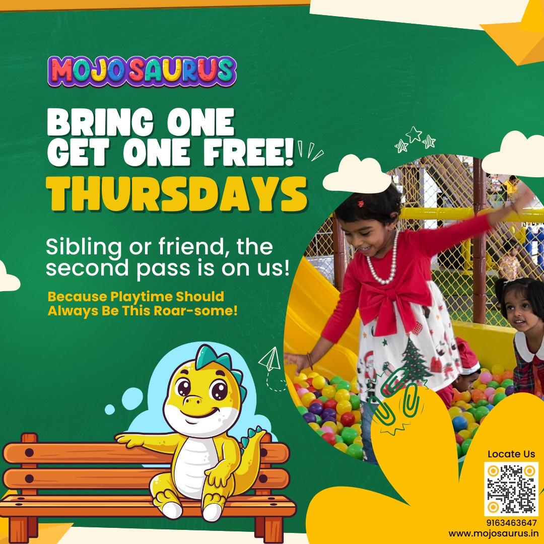 Mojosaurusindia's tweet image. 🎉 Double the fun, same price! 🌟 Bring one, get one FREE every Thursday!

Let the play begin! 🛝✨

Ring On ☎️ 9163463647

.
.
.
#fun #KidsPlayArea #funactivitiesforkids #playtime #playground #fungamesforkids #familyfun #mojosaurus #fun #KidsAdventure #BOGOThursdays #IndoorPlay