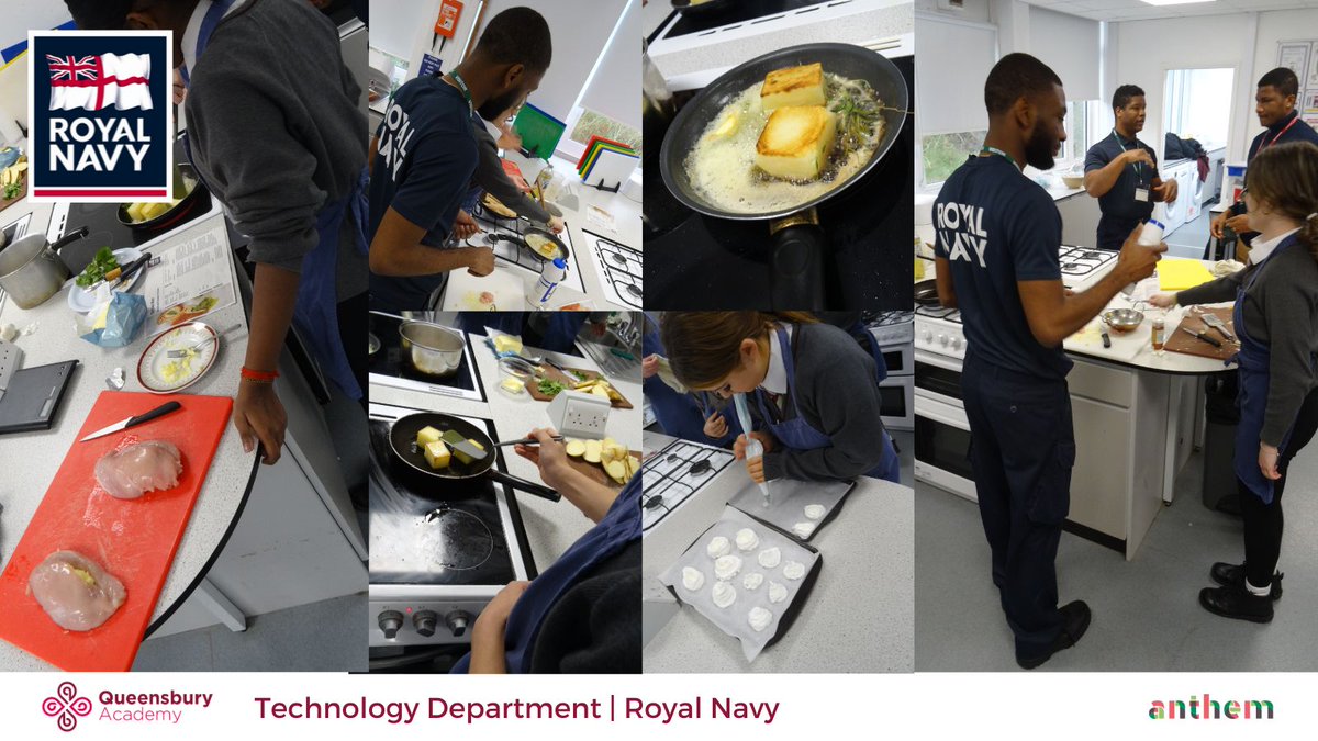 Exciting day in Technology! 🚢 The Royal Navy are here, helping to oversee a fantastic mini-cooking competition with our students. 🍳👨‍🍳👩‍🍳 Great teamwork, skills, and fun all around! #RoyalNavy #CookingChallenge #weCARE