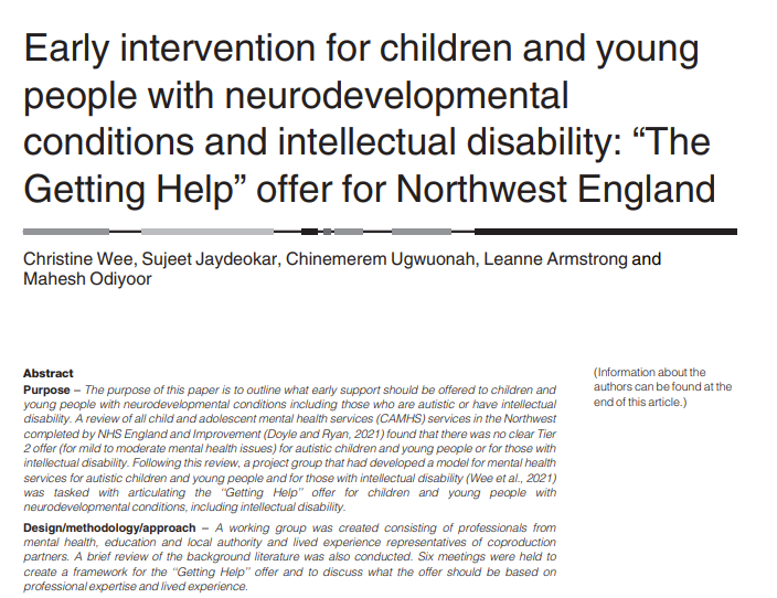 "This work is a response to a coproduced review of CAMHS in the Northwest and incorporates the lived experience of young people and families." - read the lates AIA article here: emerald.com/insight/conten…
<a href="/VerityChester/">Verity Chester</a>