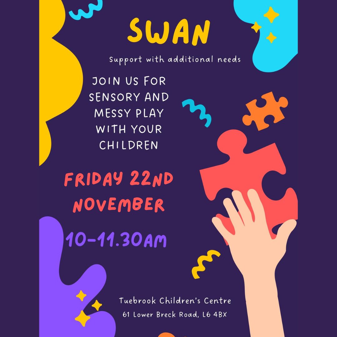 SWAN is back tomorrow at Tuebrook Children's Centre - we hope to see you there! 🤸

Drop-in session, 10-11:30am 💜