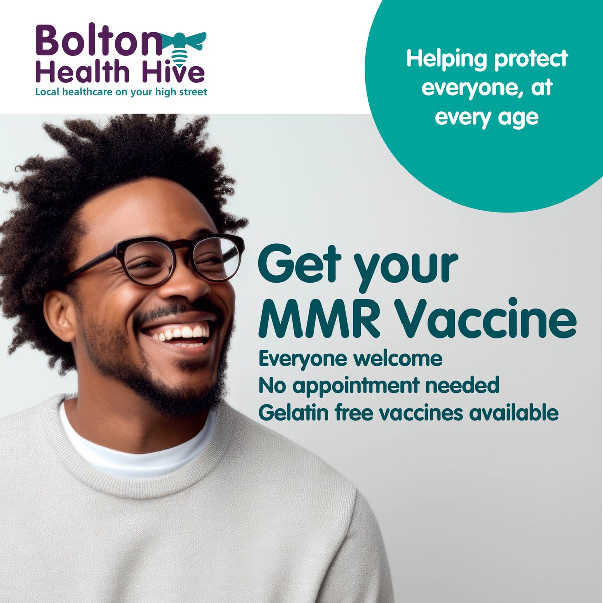 Did you miss your MMR vaccine as a child? It’s never too late to get protected! 💉

If you didn’t get your MMR vaccination or are unsure you have had two doses of the #vaccine, you can now go to #Bolton Health Hive for your free vaccine 📍Market Place, Knowsley Street, BL1 2AL