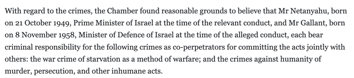 The ICC has issued arrest warrants for Israeli Prime Minister Benjamin Netanyahu and ex-Defense Minister Yoav Gallant.

The charges include the war crime of using starvation as a method of warfare and the crimes against humanity of murder, persecution, and other inhumane acts.