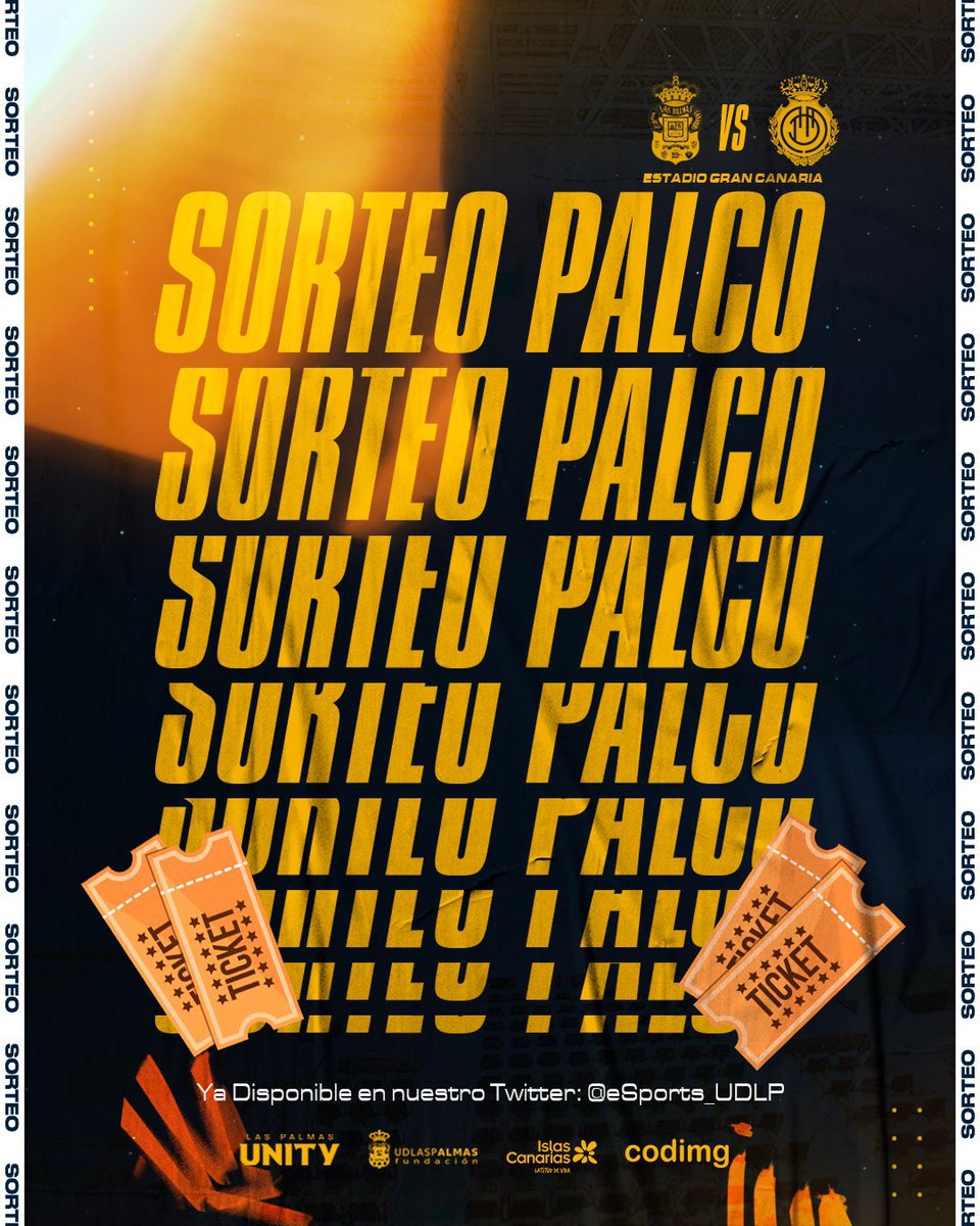 🚨¡Sorteamos dos entradas para el partido de este sábado!

Sigue los pasos y participa:

1️⃣RT + Like 🔃❤️

2️⃣Follow <a href="/eSports_UDLP/">Las Palmas Unity 🔥</a>

3️⃣Deja un comentario nombrando a tu acompañante.

⌛️El plazo para participar finalizará el viernes a las 12:00. 

🥇Ese mismo día anunciaremos quién