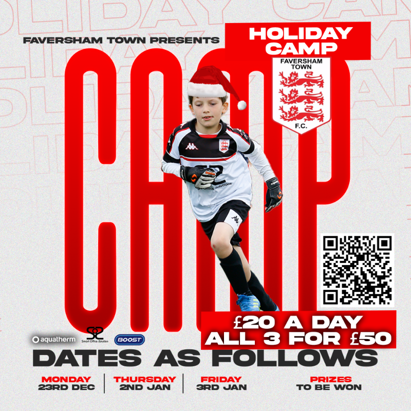 FavershamTownFC's tweet photo. Holiday Camp 🎅

Faversham Town will be running half-term holiday camp this December and January ⚽️.

Gifts and Prizes to be won 🎁.

Click the link below or scan the QR code to sign up. 

🦁🦁🦁