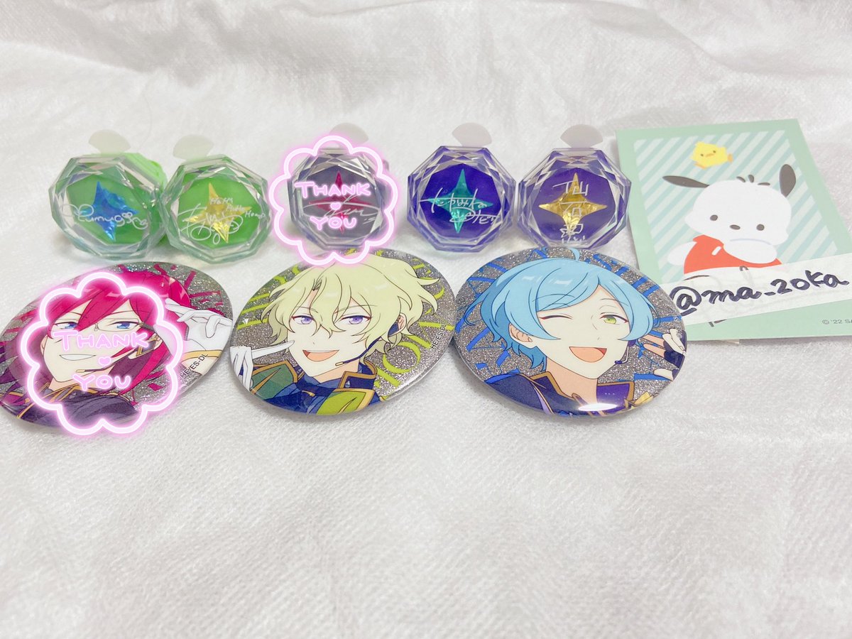 ma_2oka's tweet photo. 〖 譲渡 〗 
スタライ 
リングライト 缶バッジ

譲￤
リンライ ▶︎ 翠、忍、宙、つむぎ
缶バッジ ▶︎ 日和、奏汰

求￤定価

✔︎︎︎︎まとめての方優先
✔︎︎︎︎11/22〜11/24 現地手渡し
✔︎︎︎︎現金orPayPay送金でお願いいたします

気軽にお声かけお願いいたします https://t.co/0Bz5ZIjNh2