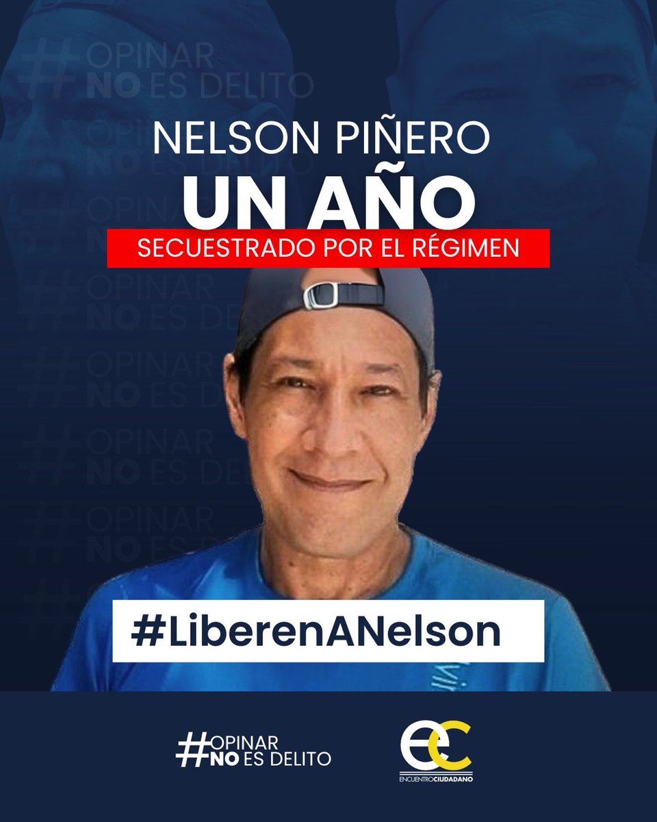Hoy nuestro hermano, el dirigente de <a href="/EnCiudadanoVzla/">Encuentro Ciudadano</a>, Nelson Piñero cumple 1 año de injusta prisión. Fue secuestrado por el régimen, sacado de su casa violentamente, sin orden judicial, luego de ser investigado por una “patrullaje de redes sociales”. Nelson está recluido en el