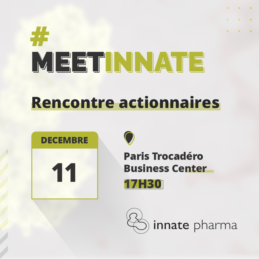 #MeetInnate
Nous avons le plaisir de vous convier à une rencontre investisseurs au cours de laquelle nous reviendrons sur les avancées de notre portefeuille en oncologie et les perspectives de la société 👥🤝

Infos et inscription 🔗
newcontact.eu/secure/index.p… 

$IPH $IPHA