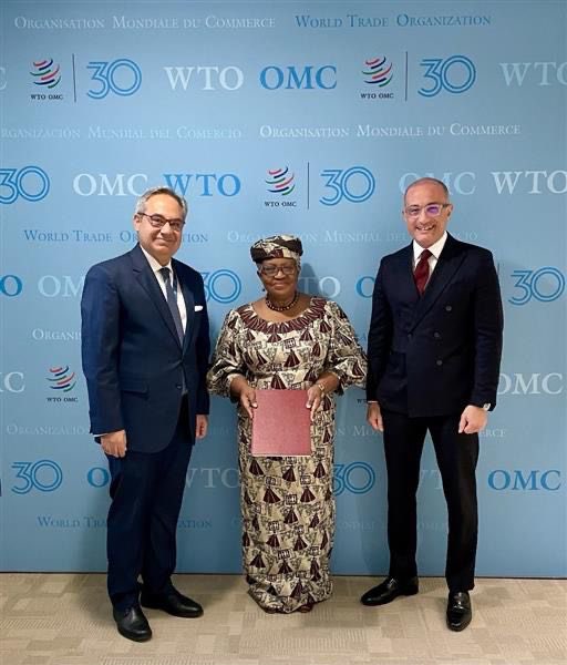 NOIweala's tweet photo. Receiving credentials today of their Exellencies Mr Alaa Hegazy of Egypt, Ms. Zsófia Havasi of Hungary and Ms Fancy Chepkemoi Too of Kenya. Looking forward to working with you to achieve further outcomes for the Multilateral Trading System https://t.co/Q5UiCfX540