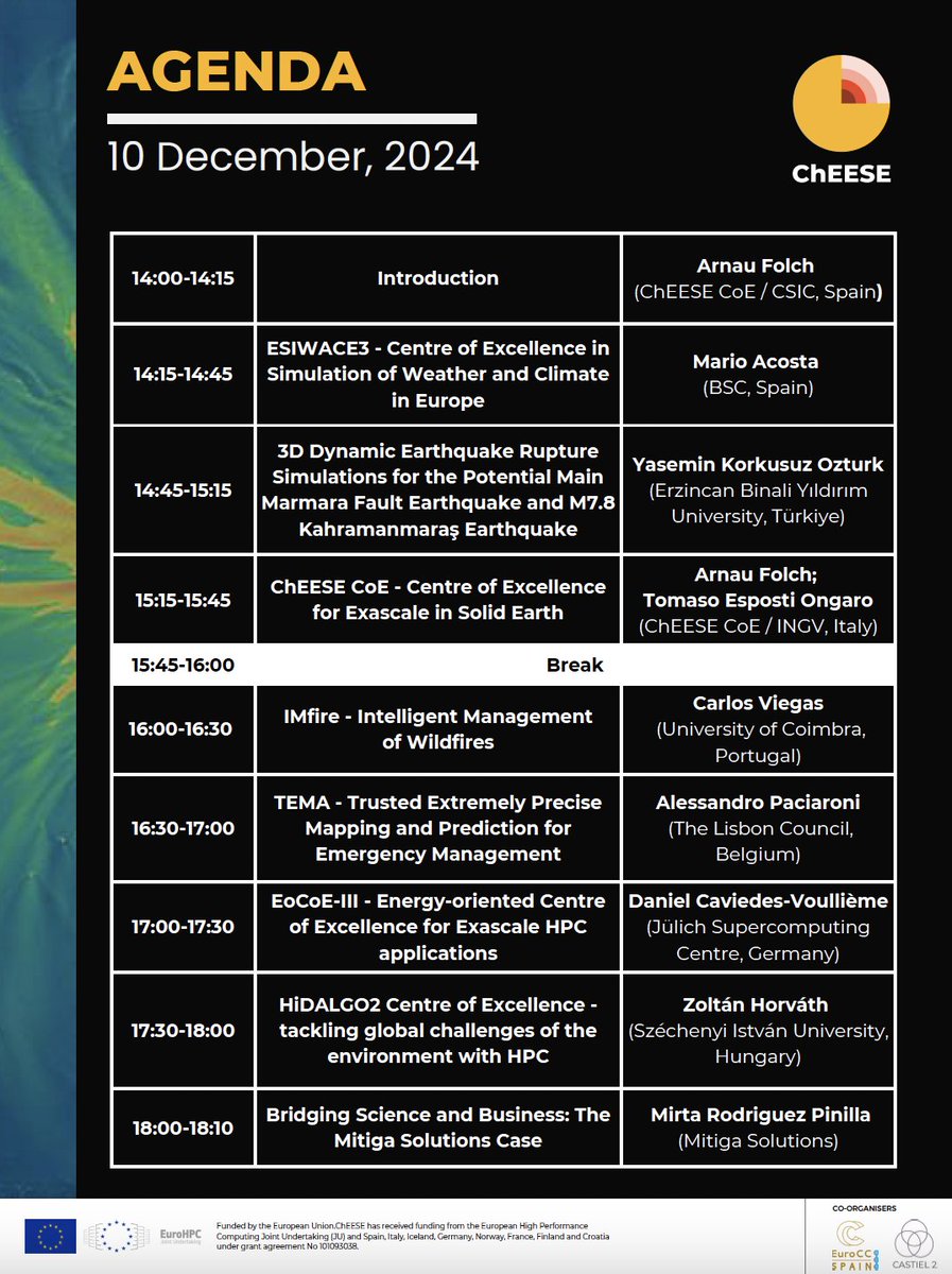 ChEESE CoE (@cheese_coe) on Twitter photo 🔴 Last spots available! 
🟡 Have you signed up for our workshop on how European Projects are Developing HPC-based Software and services to Address Natural Hazards?  
👉 Register now! cheese2.eu/event/workshop…
#EuropeanProjects #EUScience #NaturalHazardMitigation 🔴 Last spots available! 
🟡 Have you signed up for our workshop on how European Projects are Developing HPC-based Software and services to Address Natural Hazards?  
👉 Register now! cheese2.eu/event/workshop…
#EuropeanProjects #EUScience #NaturalHazardMitigation