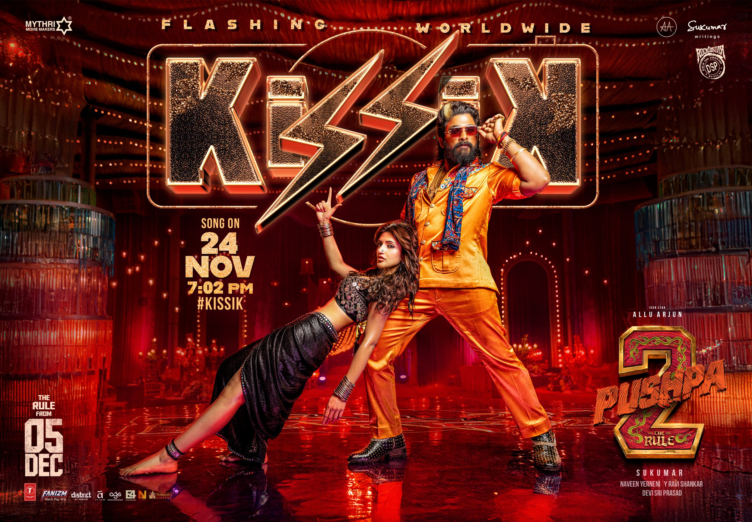 Pushpa 2 Song "Kissik" locks its release date featuring Allu Arjun and Sreeleela Stun in High-Energy Track