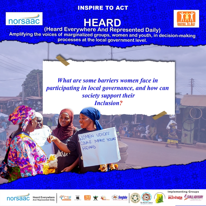 🔵🔵Join the dialogue; what barriers do women face in participating in local governance?

#Governance 
#YOUTH 
#Womeningovernance 
#LocalNews 
#TamaleMetro
#women 
#YouthEmpowerment 
#womenleadership
#InclusiveGovernance
#HEARDproject
#womeningovernment
#supportwomen