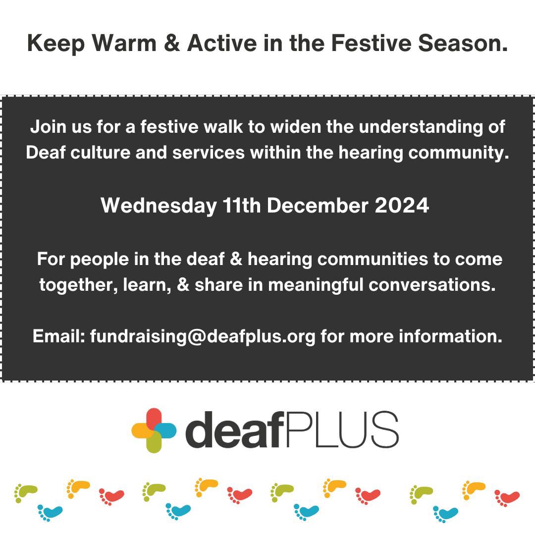 🎄🎉 Join us on 11th December for a festive fundraiser like no other! 🎉🎄

Help us spread the word and share this event with your network. Together, let’s build bridges between the Deaf and hearing communities.

Cost: £25pp

 #DeafCulture #FestiveFundraiser #InclusionMatters