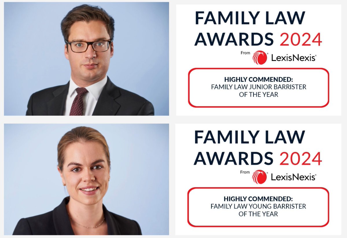 Our warmest congratulations go to our Junior members, Tom Wilson and Emma Colebatch on being Highly Commended at last night's <a href="/LexisNexisUK/">LexisNexisUK</a> Family Law Awards 2024. Tom was recognised in the Family Law Junior Barrister of the Year category and Emma in the Family Law Young