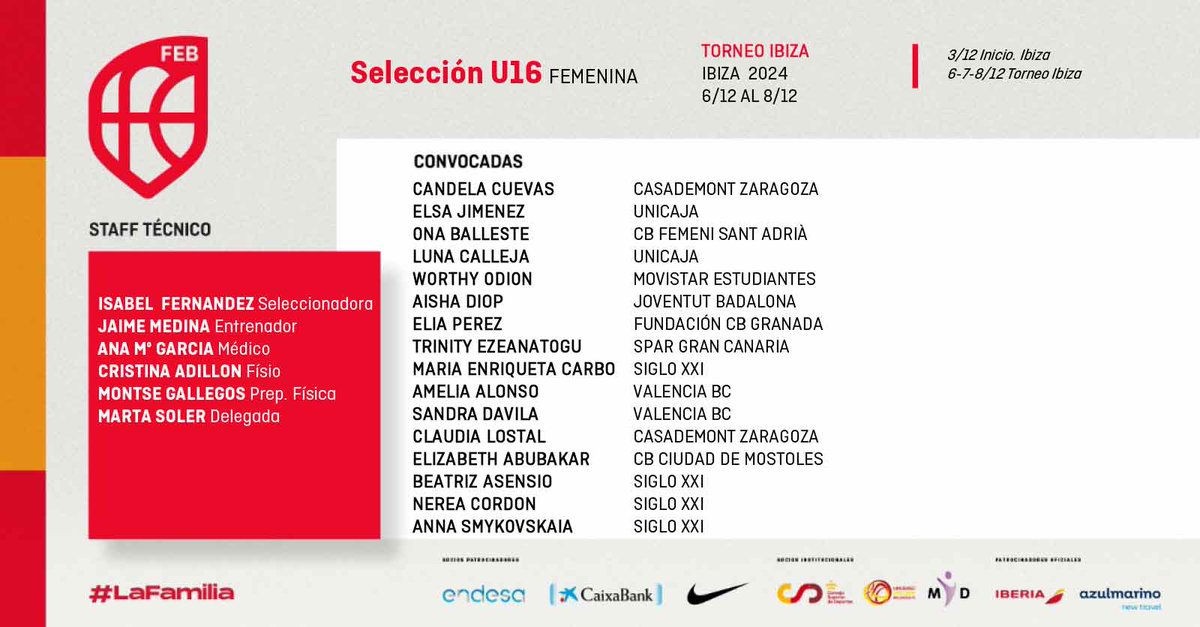 🚨 OFICIAL | La convocatoria de la #U16F 🇪🇸  para la concentración del puente de diciembre 🙌

📆 3-8 diciembre
📌 Ibiza

#SomosEquipo