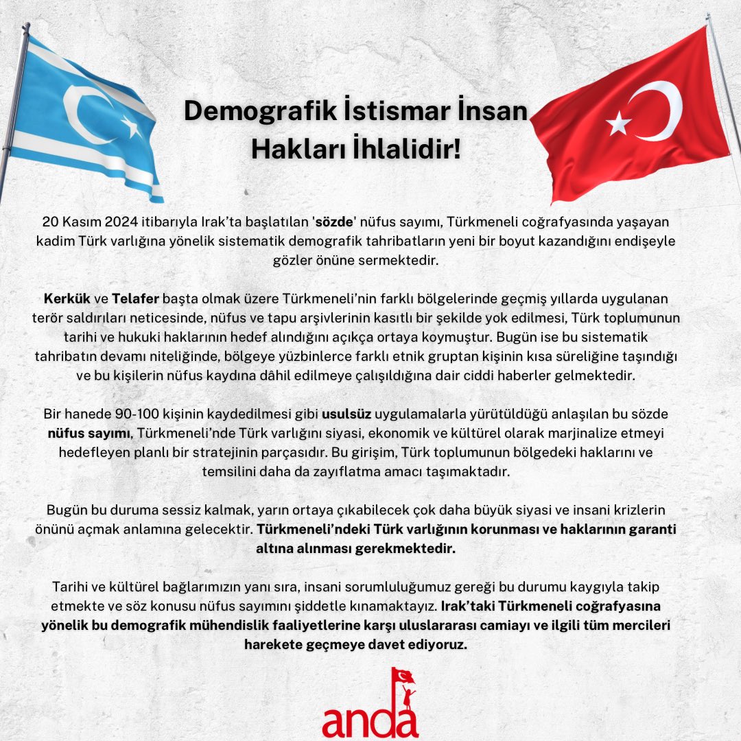 Irak’ta başlatılan “sözde” nufüs sayımına dair; 

#türkmeneli