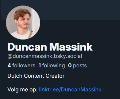 Wat is jullie BlueSky?
Ik heb 't eigenlijk alleen aangemaakt om mijn naam te claimen maar je weet maar nooit. Waarschijnlijk ben ik eind dit jaar weg van X / Twitter of ik nou overstap of niet 🙃