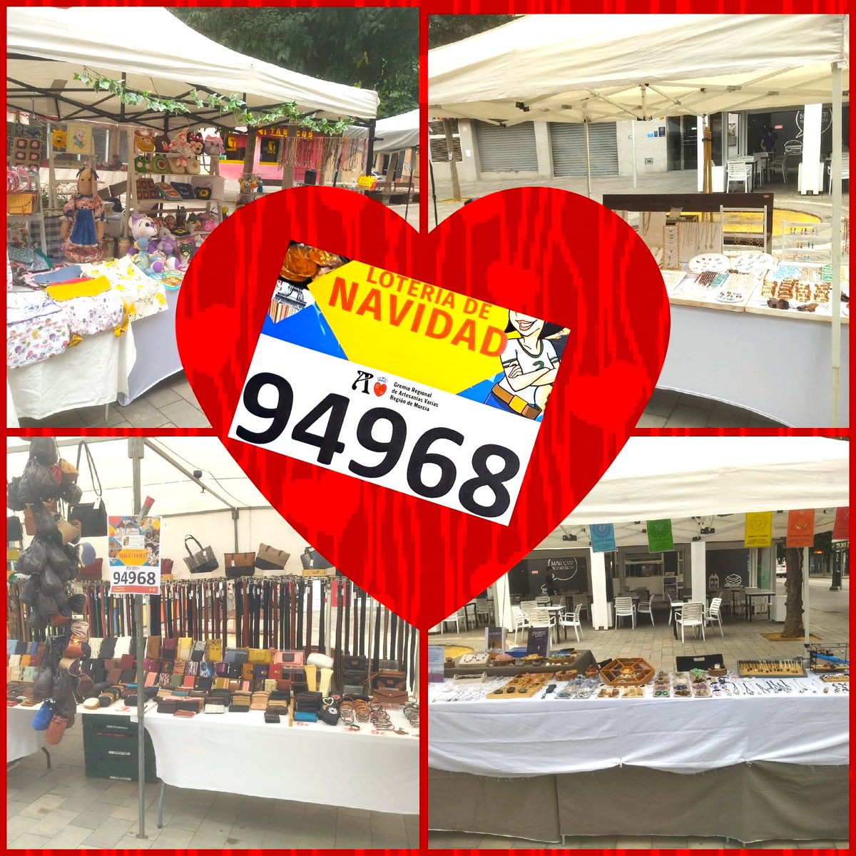 "MERCADO ARTESANO VILLA DE ALCANTARILLA, LAS PALOMAS", DOMINGO 24 DE NOVIEMBRE DE 10 A 14 H. COMO DE COSTUMBRE EN EL POPULAR JARDIN DE LAS PALOMAS, ALCANTARILLA. ESTE AÑO ES EL NUESTRO, LLEVAMOS 94968, "EL MURCIANO" Y QUIZAS EL "GORDO", CON LA TERMINACION DE EL PREFIJO DE MURCIA