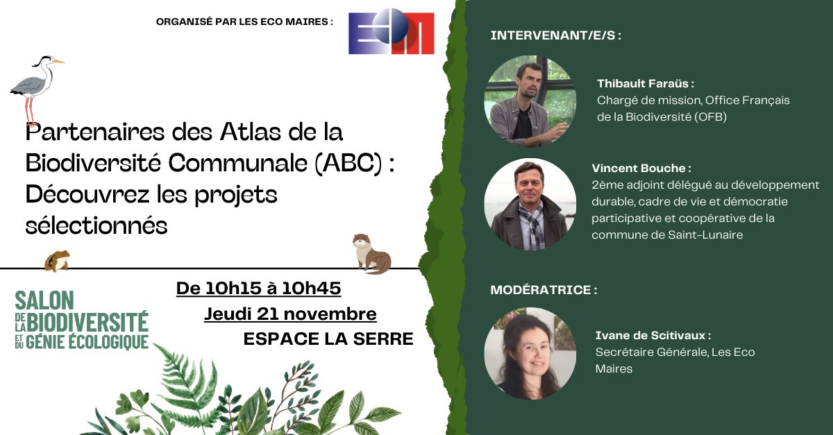 🌿Merci aux intervenants d'avoir participé à l'atelier "Partenaires des Atlas de la Biodiversité Communale (ABC) : Découvrez les projets sélectionnés !"   

#SMCL2024 #Biodiversité #OFB #Environnement #ABC #SaintLunaire
