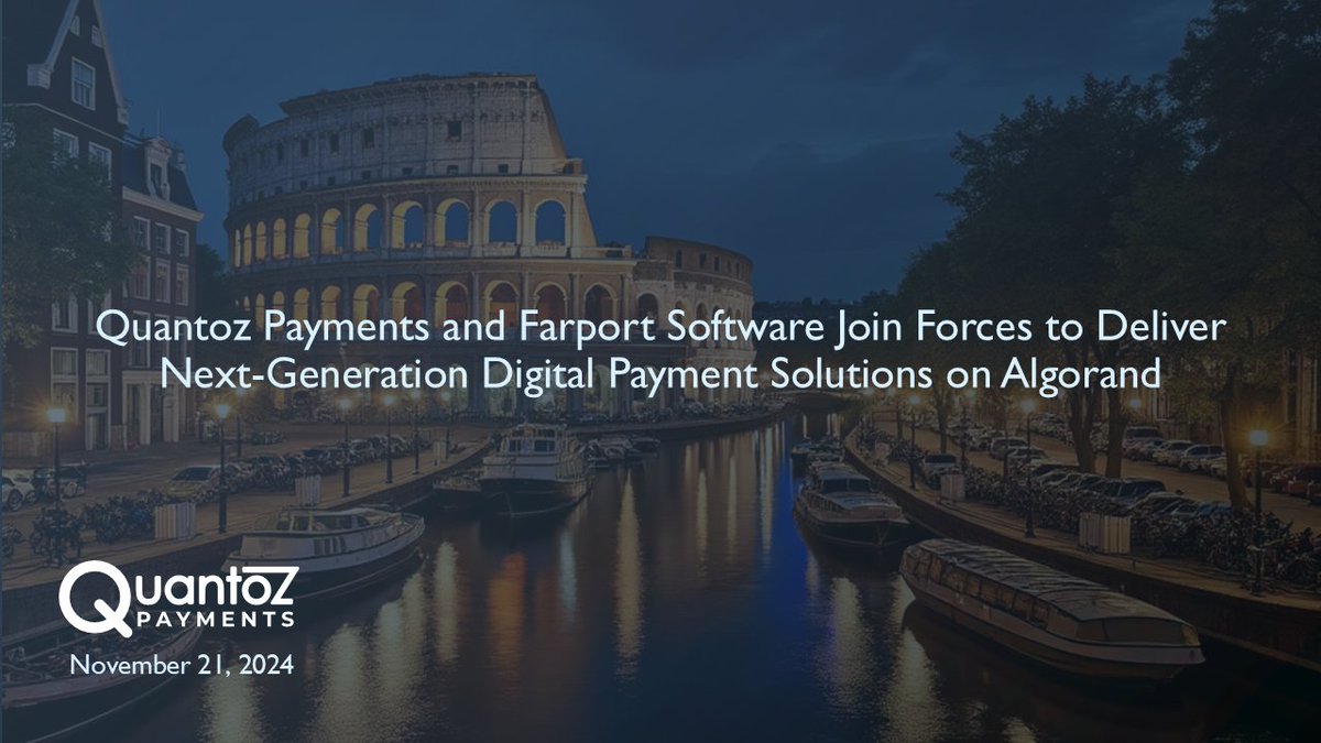 Quantoz Payments and Farport Software Join Forces to Deliver Next-Generation Digital Payment Solutions on <a href="/Algorand/">Algorand Technologies</a> 
Farport will integrate the <a href="/QuantozPay/">QuantozPay</a> EURD infrastructure into its solutions, allowing both companies to bring comprehensive digital payment offerings to market.