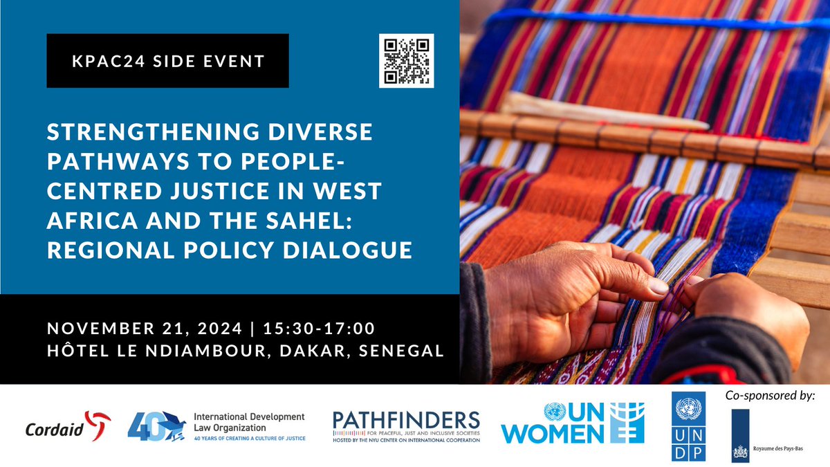 Cordaid (@cordaid) on Twitter photo During #KPAC24, together with <a href="/IDLO/">International Development Law Organization</a>, <a href="/unwomenafrica/">UN Women Africa</a>, <a href="/UNDPAfrica/">UNDP Africa</a>, <a href="/SDG16Plus/">Pathfinders</a> and <a href="/NLinSenegal/">Pays-Bas au Sénégal</a> we are organising a side event on strengthening diverse pathways to people-centered justice in #WestAfrica.
#AccesstoJustice During #KPAC24, together with <a href="/IDLO/">International Development Law Organization</a>, <a href="/unwomenafrica/">UN Women Africa</a>, <a href="/UNDPAfrica/">UNDP Africa</a>, <a href="/SDG16Plus/">Pathfinders</a> and <a href="/NLinSenegal/">Pays-Bas au Sénégal</a> we are organising a side event on strengthening diverse pathways to people-centered justice in #WestAfrica.
#AccesstoJustice