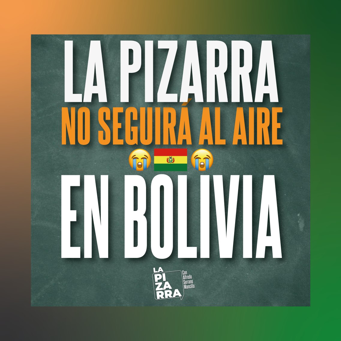 alfreserramanci's tweet photo. La Pizarra no seguirá al aire en Bolivia 🇧🇴🥲

Con mucha tristeza debo anunciar que nuestro programa de radio @lapizarraOK ya no estará más al aire en Red Patria Nueva. Esta radio pública boliviana ha decidido eliminarnos de su programación.
Tres aclaraciones:
1º. Aclaro que esta es una radio que depende del Estado. Es decir: esta es una decisión que forma parte de la política comunicacional del actual gobierno en Bolivia.
2º. Aclaro que esta decisión ha sido tomada justamente en el momento en el que hemos sostenido análisis más críticos con las posiciones del gobierno en relación a: 1) el intento de proscribir a Evo Morales como candidato presidencial de cara al 2025, 2) el fallo judicial para cambiar la presidencia del MAS (que pretende sacar a Evo para que quede en manos del sector afín a Luis Arce), 3) el atentado contra la vida de Evo Morales en una balacera, 4) la persecución y criminalización de la protesta social, con decenas de personas encarceladas y enjuiciadas, 5) las declaraciones y actuaciones del ministro de gobierno Eduardo del Castillo con el objetivo de estigmatizar a Evo Morales, vinculándolo al narcotráfico y la corrupción, y 6) la compleja situación económica del país.
3º. Aclaro que a fines de junio de este año 2024 defendimos que sí hubo un intento de golpe de Estado contra Luis Arce en contra de muchas voces que decían lo contrario. En aquellas semanas, sí seguimos saliendo al aire.
Tanta casualidad abona la sospecha de la causalidad.
Hice la consulta al director de la radio, así como a la Viceministra de Comunicación, y la respuesta ha sido una generalidad muy conocida para este tipo de casos: la razón obedece a un “cambio de programación”.
Un “cambio de programación” que pone de manifiesto una práctica muy poco saludable para la democracia y la libertad de expresión.
La tristeza por esta decisión es doble. Por un lado, este tipo de práctica demuestra debilidad y torpeza, así como escaso respeto a la discrepancia. Y por otro lado, porque viniendo de un gobierno que nació de este proceso de transformación, duele aún más.
Igualmente, desde La Pizarra seguiremos contando lo que pasa en Bolivia con compromiso, rigor y con perspectiva.

(Nota Aclaratoria: El programa de radio La Pizarra jamás ha sido remunerado por ser parte de la programación de Red Patria Nueva en Bolivia)
