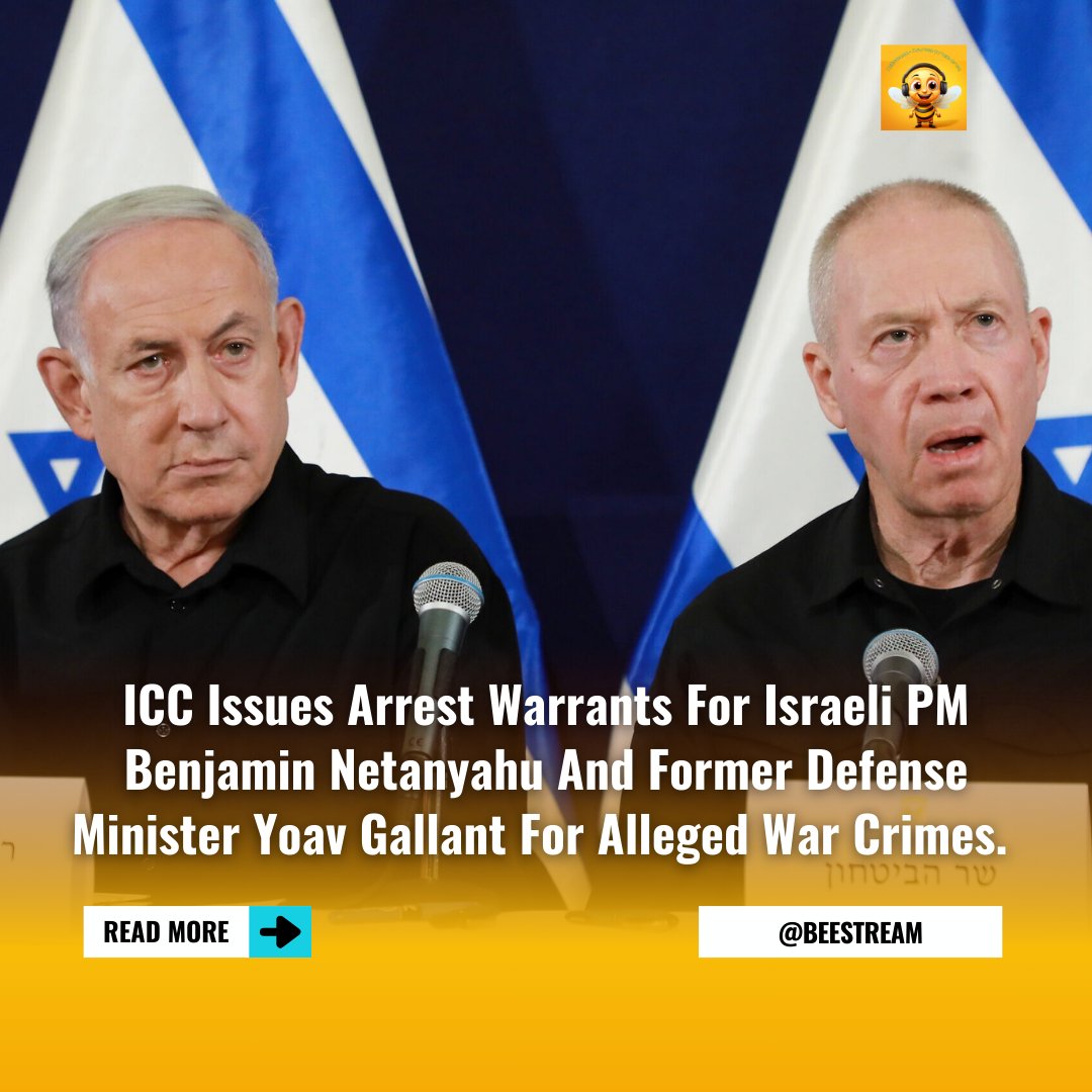 BeeStream65946's tweet image. 🌐News Just In

The International Criminal Court has issued arrest warrants for Israeli Prime Minister Benjamin Netanyahu and Defense Minister Yoav Gallant on charges of war crimes and crimes against humanity. 

Join The Beestream Channel and #beeinformed whatsapp.com/channel/0029Va…