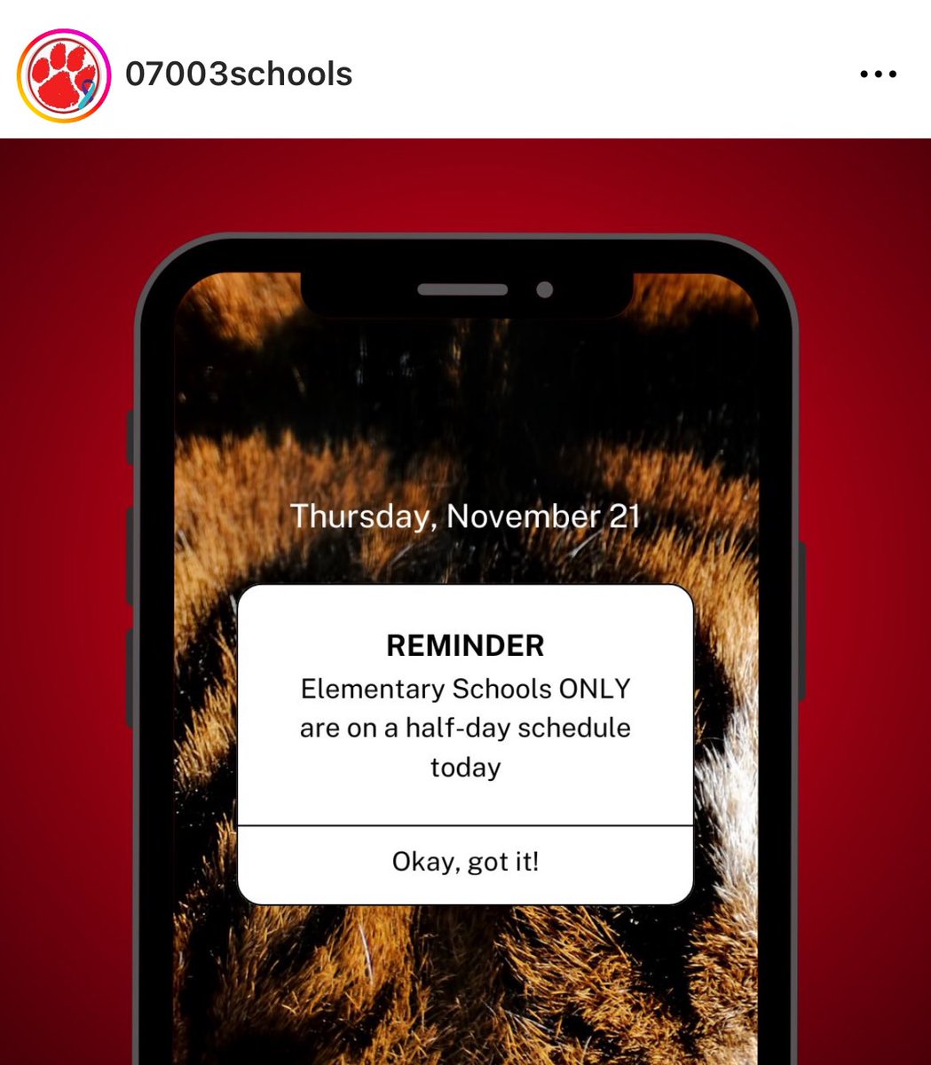 This is a gentle reminder that all elementary schools are on a half day schedule. Dismissal is at 12:30 pm.