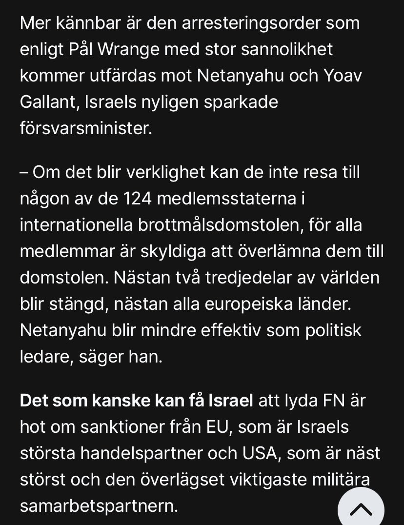 Detta skrev jag för ett tag sedan. Frågorna som uppstår nu är: kommer EU ändra sin inställning till sanktioner mot Israel? Och kommer Sverige lämna ut Israels premiärminister och tidigare försvarsminister om de skulle befinna sig i Sverige? (Återkommer med svar i en artikel)
