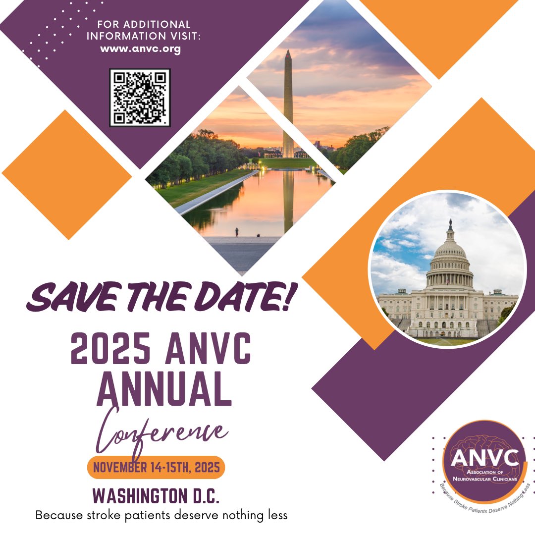 Association of Neurovascular Clinicians (@anvc__) on Twitter photo Save the date for #ANVC25!
The Association of Neurovascular Clinicians 2025 Annual Conference will be held in Washington, D.C.
November 14-15, 2025
<a href="/ANVC__/">Association of Neurovascular Clinicians</a> anvc.org
#becausestrokepatientsdeservenothingless #savethedate #ANVC Save the date for #ANVC25!
The Association of Neurovascular Clinicians 2025 Annual Conference will be held in Washington, D.C.
November 14-15, 2025
<a href="/ANVC__/">Association of Neurovascular Clinicians</a> anvc.org
#becausestrokepatientsdeservenothingless #savethedate #ANVC