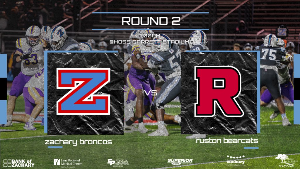 _ZHSFootball's tweet photo. Tomorrow night The Broncos travel to Ruston to take on The Ruston Bearcats in the second round of the LHSAA playoffs! Kickoff is set for 7:00. #itsallabouttheZ https://t.co/rRveNQ7mDJ