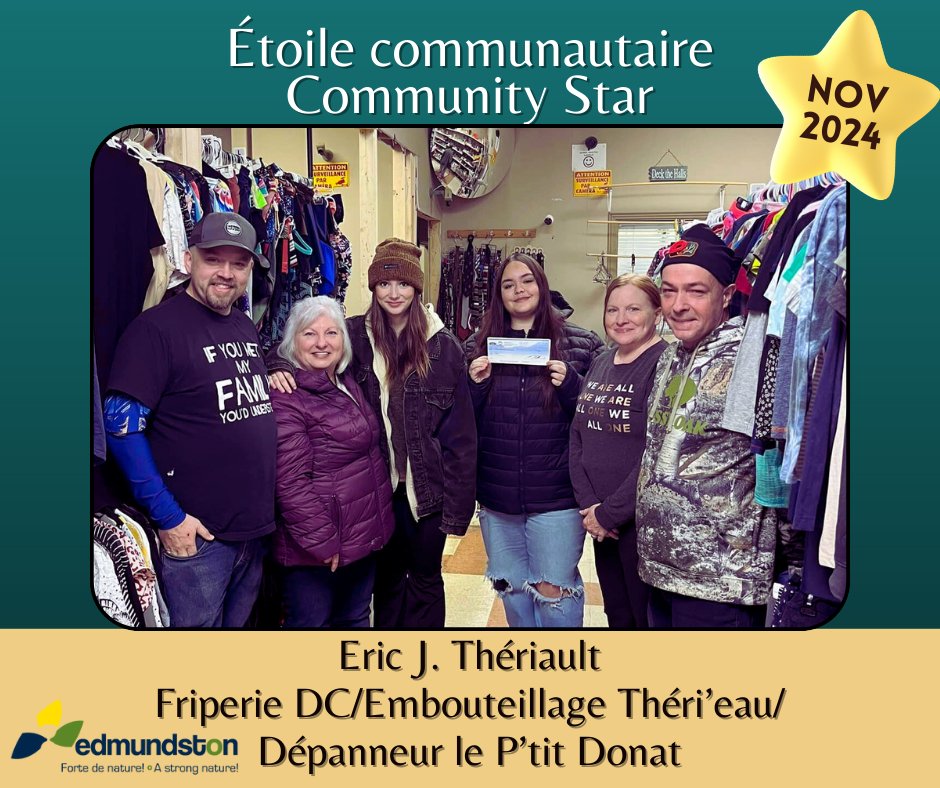 #Edmundston a reconnu Éric J. Thériault, qui a incorporé la Friperie au P'tit Donat, et qui redonne les profits à la communauté
-----
#Edmundston recognized Éric J. Thériault who incorporated the Thrift Store to le P’tit Donat, and gives back proceeds to the community
