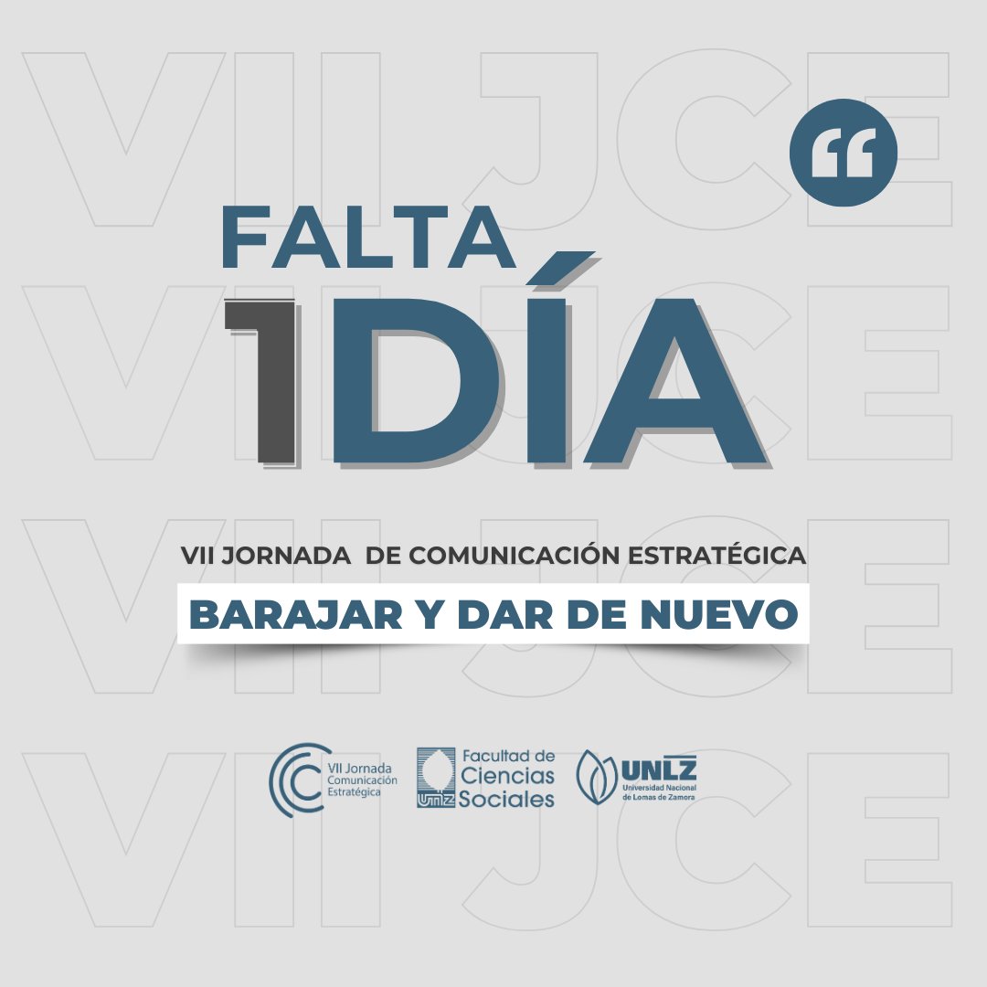 😄Es mañana!!!
⌛Falta sólo 1 Día para la #VIIJCE
📍<a href="/socialesunlz/">Cs Sociales UNLZ</a>
🕣Desde 8.30 hs.
📝Inscribite: bit.ly/InscripcionJCE