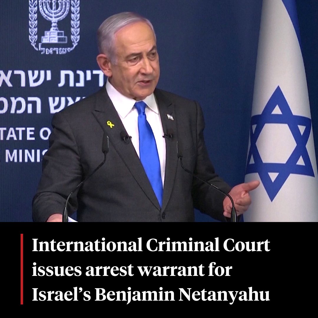 BREAKING — The International Criminal Court has issued arrest warrants for Israeli Prime Minister Benjamin Netanyahu and former Defense Minister Yoav Gallant for crimes against humanity and war crimes committed during Israel's assault on Gaza. 

In a statement, the ICC said the