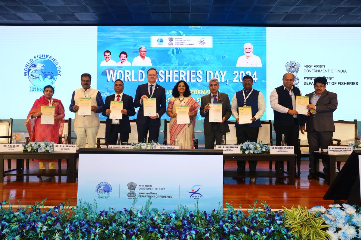 FisheriesGoI's tweet photo. A new publication profiling the extent of alignment of Indian policies and laws for the effective implementation of Ecosystem Approach to Fisheries (EAF) in India, was released on the occasion of World Fisheries Day 2024, being celebrated by DoF, GoI.
#WorldFisheriesDay #BlueTransformation #SmallScaleFisheries #SustainableFisheries #BlueEconomy #BlueRevolutionIndia #SmallScaleFisheries
@PMOIndia @MEAIndia @LalanSingh_1 @FAOIndia @FAO @Manu_FAO @FAOfish @FAOAsiaPacific @icarindia @nfdbindia @likhi_dr @mygovindia @PIB_MoFAHD @JSFisheries @Min_FAHD @ICAR_CMFRI