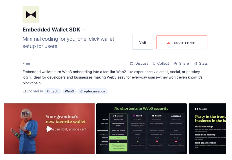 Onwards and upwards! Join us on the journey to simplify Web3 user onboarding. 

Cast your vote on the Product Hunt campaign using the link below. 🚀

Here👉 producthunt.com/posts/embedded…