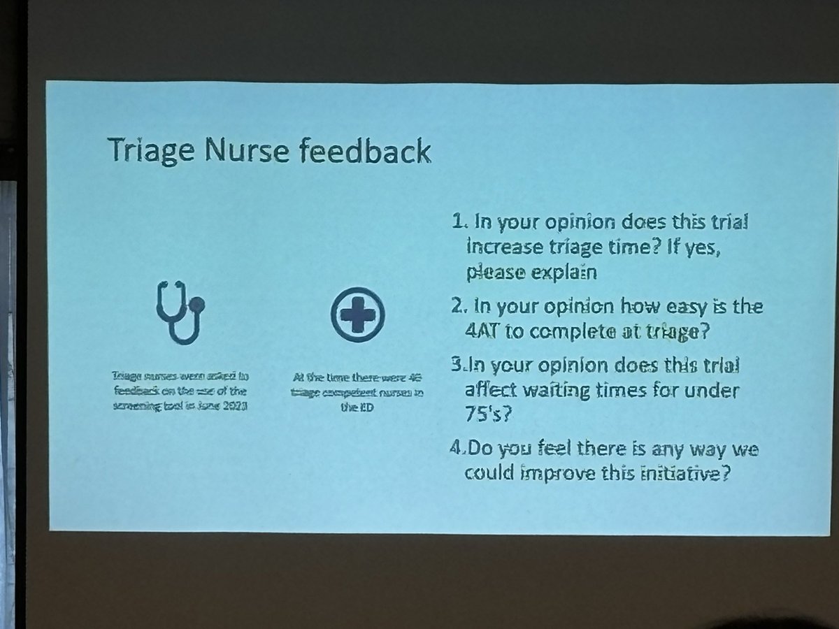 Strategy for  prioritising dementia and delirium care in ED. Importance of mandatory and timely 4AT, fast tracking patients and more timely discharge. Greater person centred care.