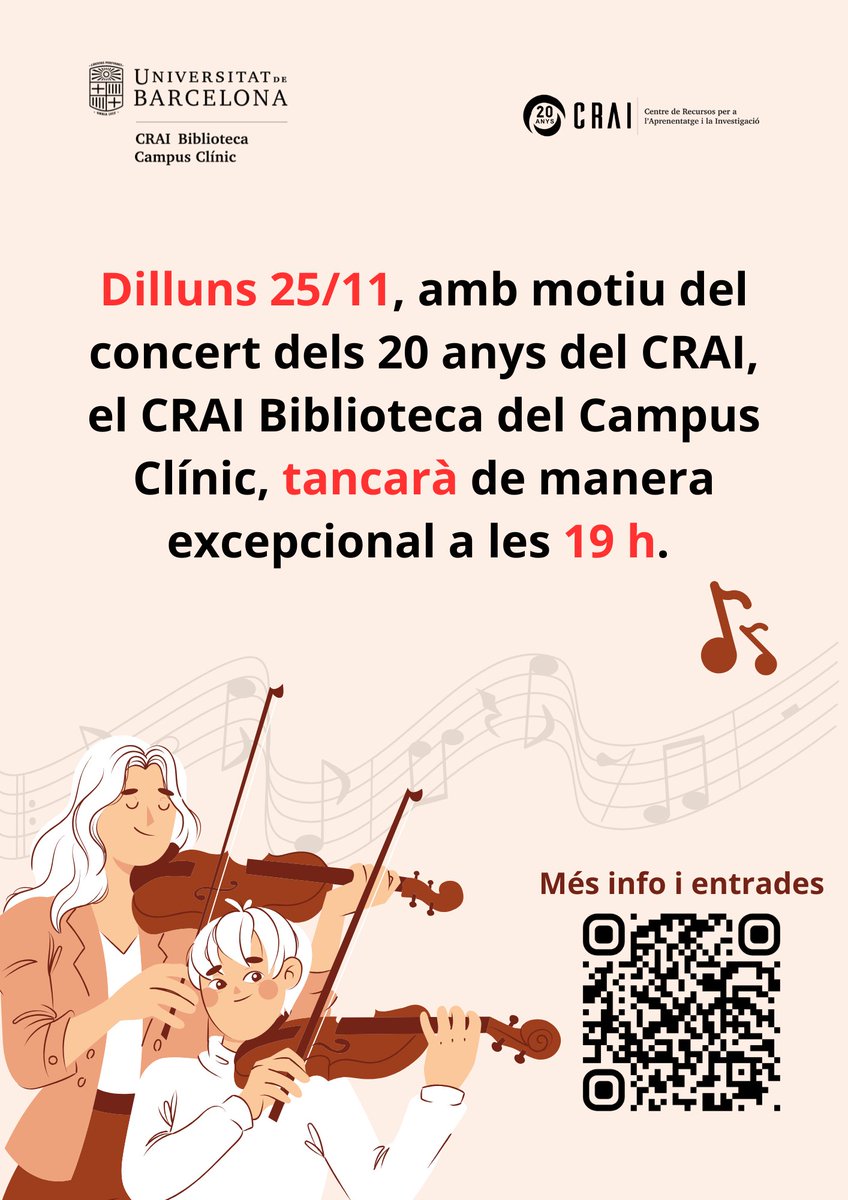 CRAI Campus Clínic (@craiclinic) on Twitter photo 🎤Atenció, dilluns dia 25 de novembre el <a href="/CRAIClinic/">CRAI Campus Clínic</a> tancarà a les 19 h .
Disculpeu les molèsties 👇 🎤Atenció, dilluns dia 25 de novembre el <a href="/CRAIClinic/">CRAI Campus Clínic</a> tancarà a les 19 h .
Disculpeu les molèsties 👇