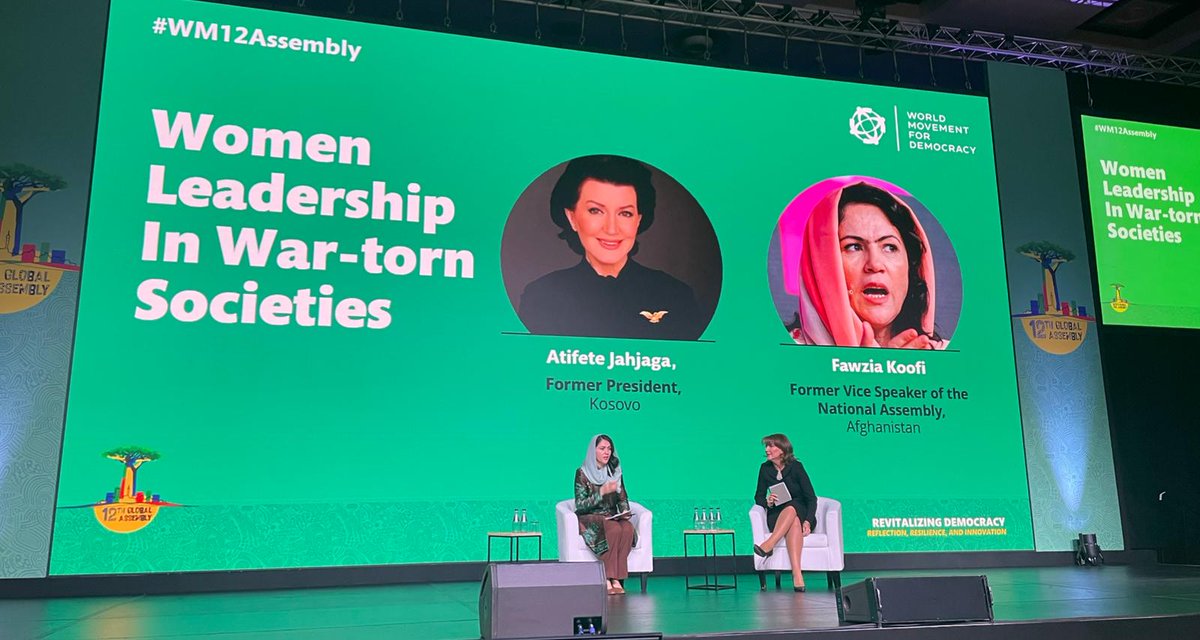 World Movement (@movedemocracy) on Twitter photo <a href="/atifetejahjaga/">Atifete Jahjaga</a>, former President of the Republic of Kosovo, & <a href="/Fawziakoofi77/">Fawzia Koofi</a>, former Deputy Speaker of the National Assembly of Afghanistan, share their experiences as women leaders who have sought to unify societies in warn-torn countries. #WM12Assembly. <a href="/atifetejahjaga/">Atifete Jahjaga</a>, former President of the Republic of Kosovo, & <a href="/Fawziakoofi77/">Fawzia Koofi</a>, former Deputy Speaker of the National Assembly of Afghanistan, share their experiences as women leaders who have sought to unify societies in warn-torn countries. #WM12Assembly.