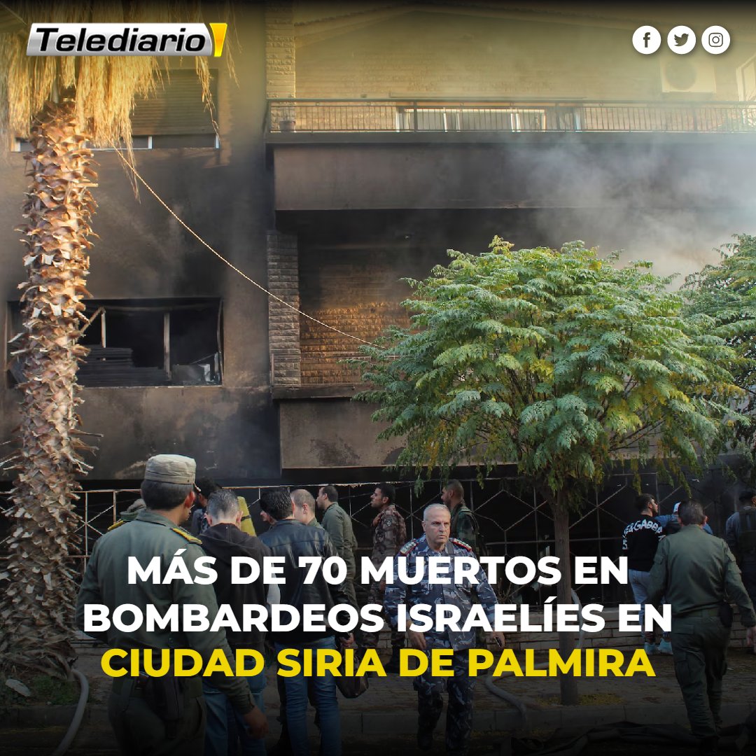 TelediarioGT's tweet image. 🚨 Más de 70 muertos en #bombardeos israelíes en #Siria ➡ bit.ly/4fAIv45