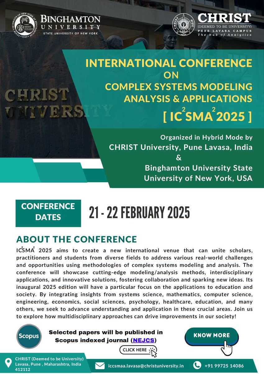 IC2SMA2 2025 submission deadline approaching! (Nov. 30, 2024)
Accepted papers will be published in Scopus-indexed NEJCS for free. Please spread the word!
ic2sma2-2025.christuniversity.in