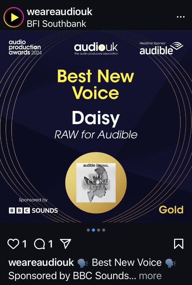 rapeconception's tweet photo. #APAs24 Totally honoured to be awarded Best New Voice last night. Made possible by the incredible team ⁦@RawTVLtd⁩ and with the support of ⁦@audibleuk⁩. Thank you all those who contributed &amp; everyone who has listened to #TheSecondVictim ⁦@WeAreAudioUK⁩ https://t.co/2ec7VI7S0r